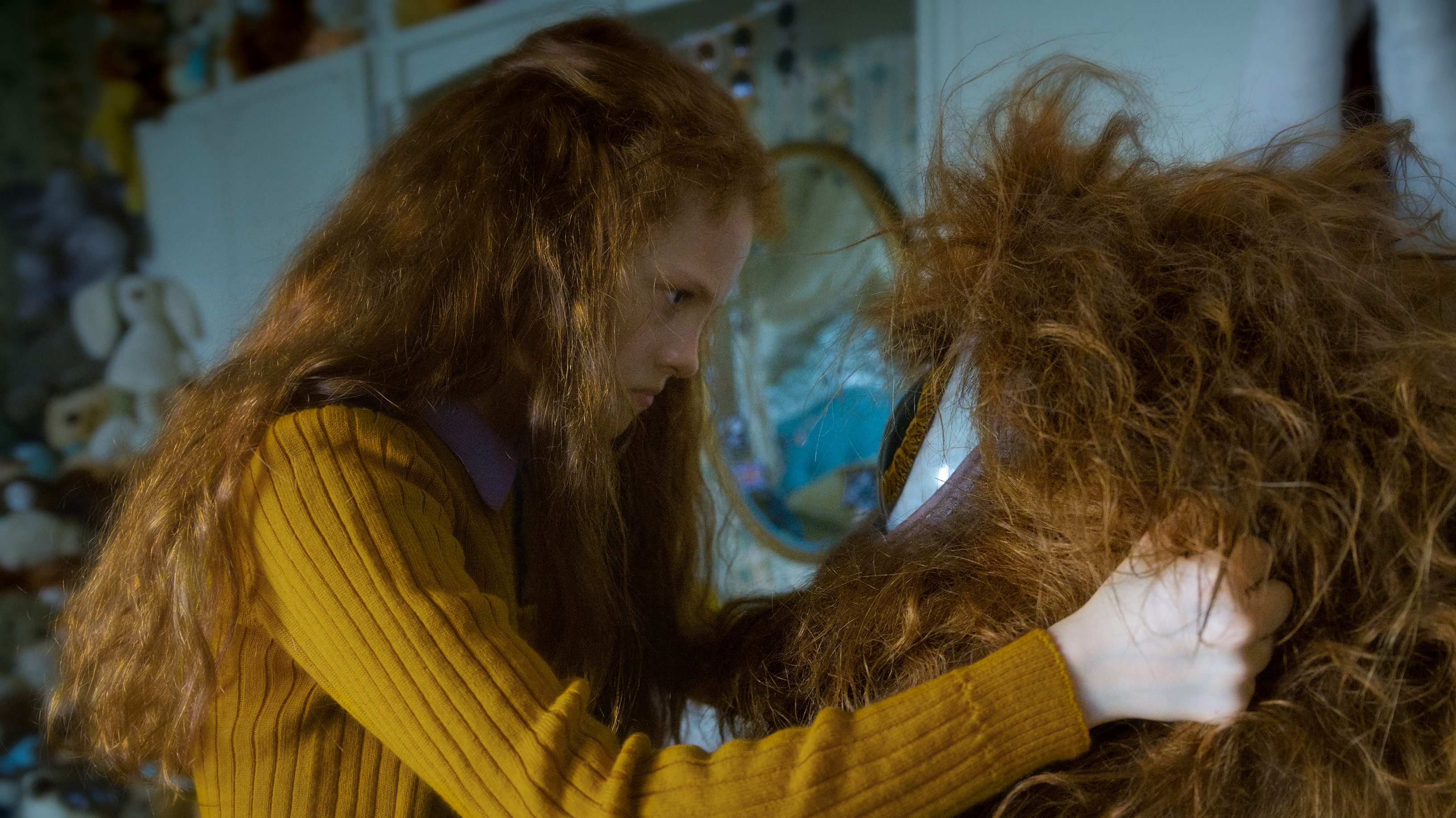 Iona Bell as Myrtle with the furry creature in Fing!, a 2026 Sundance Family Matinee selection.