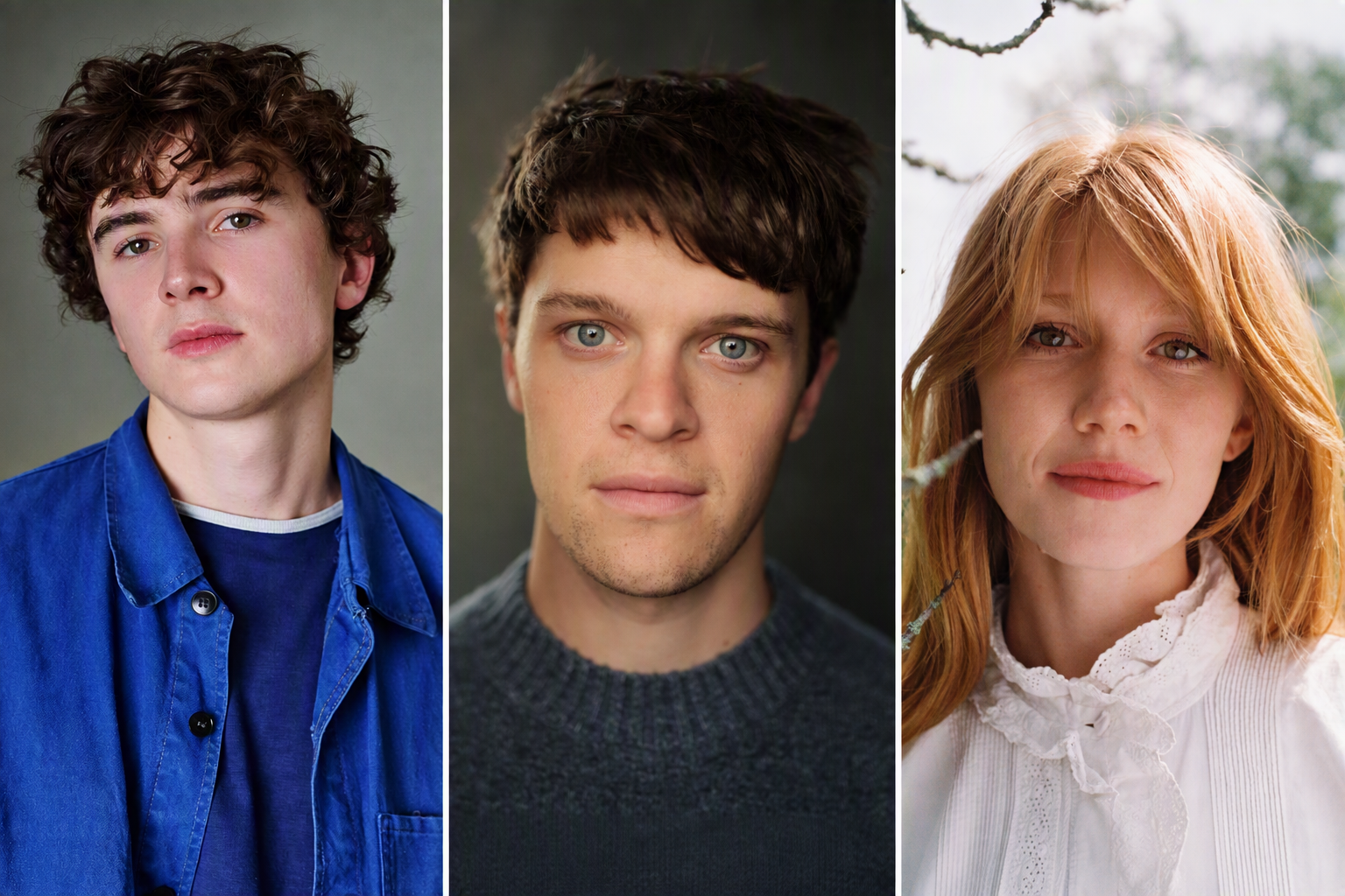 Harry Gilby, Jasper Talbot and Hannah Chinn, newly cast in HBO’s Harry Potter series. Official casting publicity, not a production still.