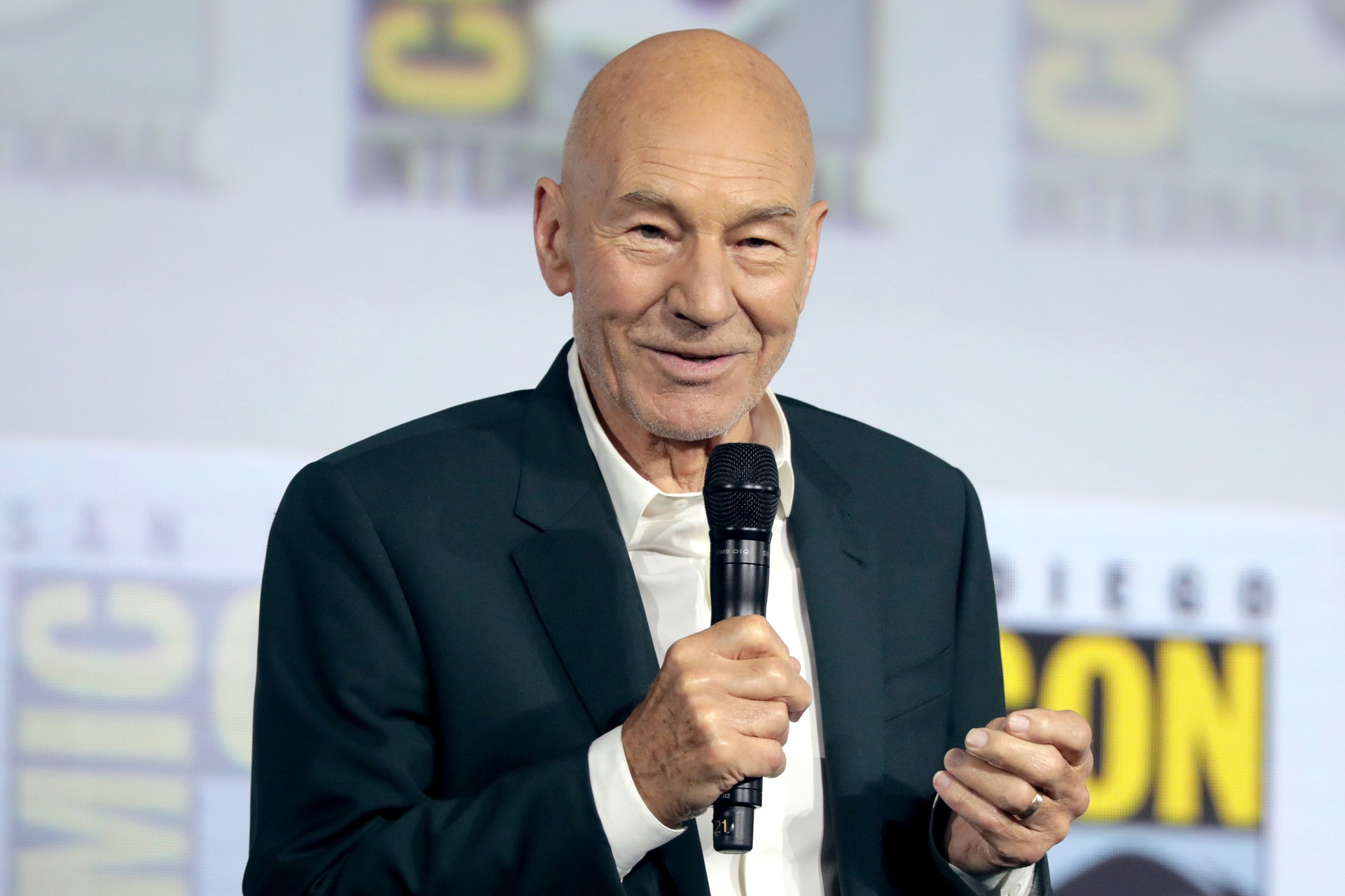 Patrick Stewart speaking at the Star Trek: Picard panel at Comic-Con in July 2019.